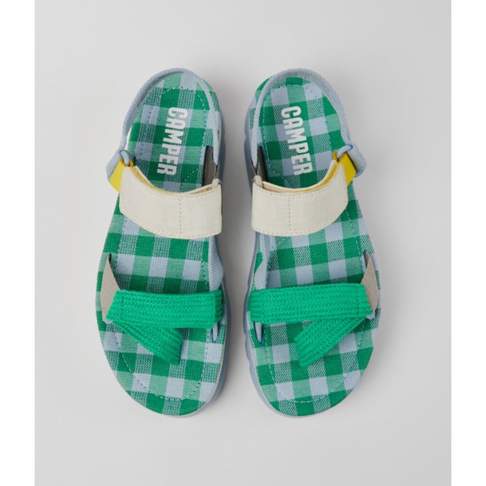 Camper Green and Cream Plaid Sandals